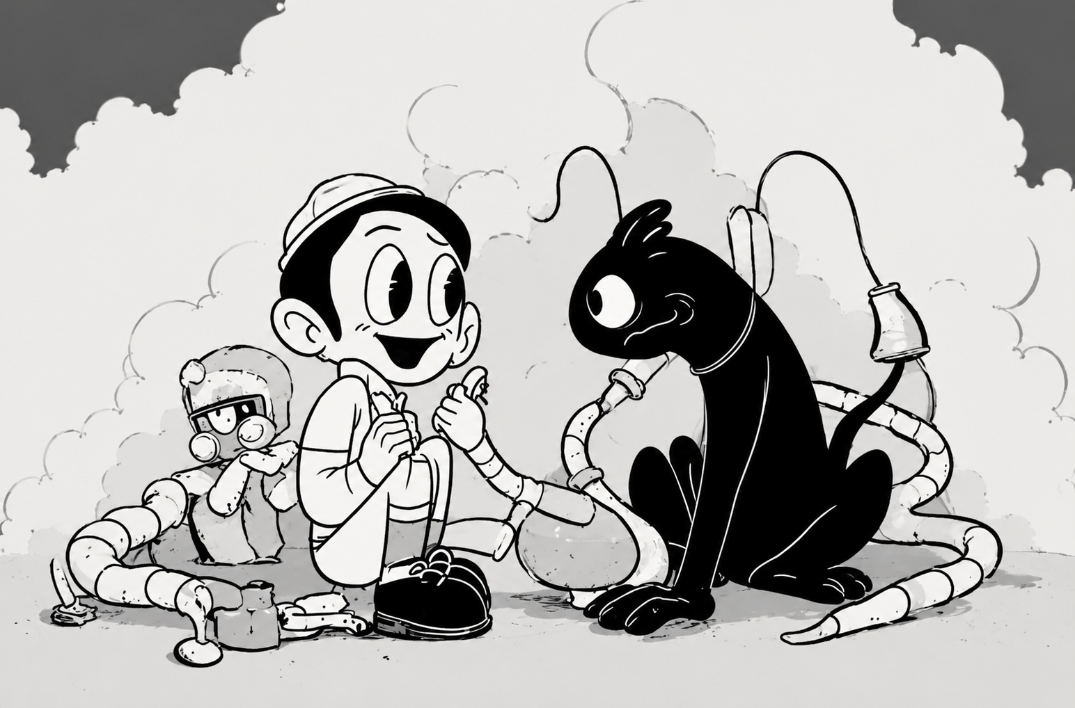 A boy sitting with his dog, sharing a quiet moment together